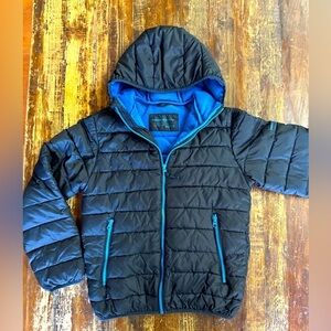Black Puffer Jacket with Blue Fleece Lining